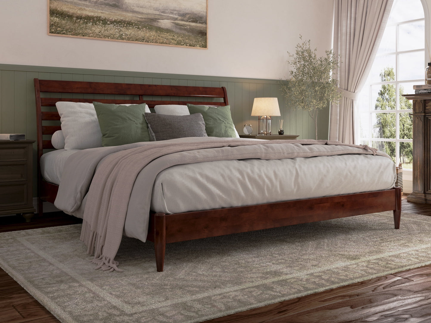 AFI Savannah King Solid Wood Low Profile Platform Bed, Walnut