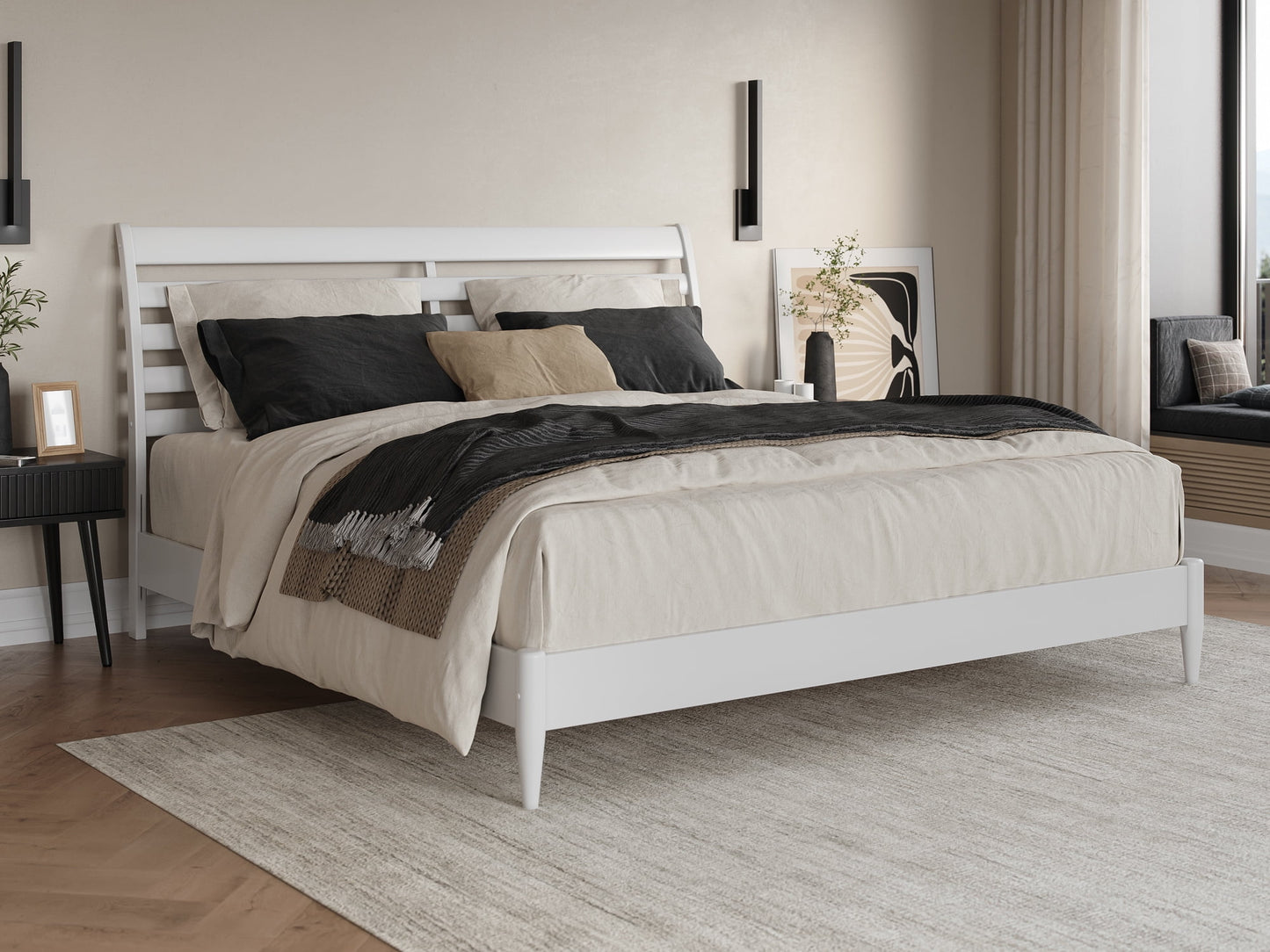 AFI Savannah King Solid Wood Low Profile Platform Bed, White