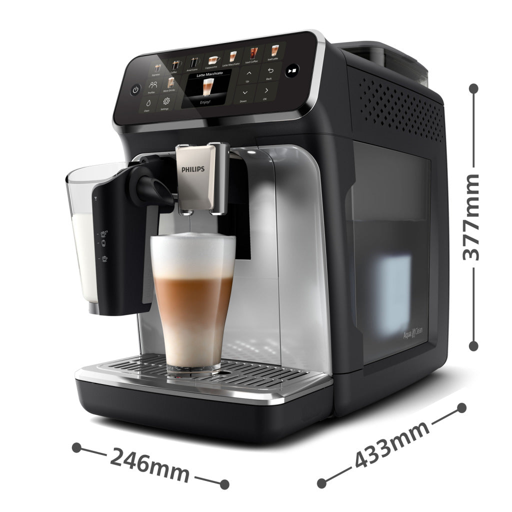 Series 5500 Latte Go Kaffeevollautomat EP5546/70, 20 Heiße und Kalte Kaffeespezialitäten, Leiser mit SilentBrew, QuickStart, Schwarz/Silber
