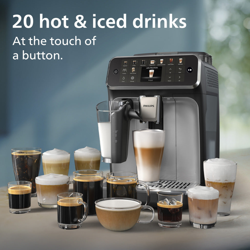 Series 5500 Latte Go Kaffeevollautomat EP5546/70, 20 Heiße und Kalte Kaffeespezialitäten, Leiser mit SilentBrew, QuickStart, Schwarz/Silber