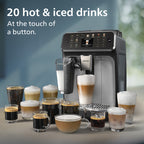 Series 5500 Latte Go Kaffeevollautomat EP5546/70, 20 Heiße und Kalte Kaffeespezialitäten, Leiser mit SilentBrew, QuickStart, Schwarz/Silber