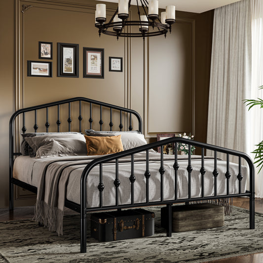 Allewie Queen Size Platform Bed, Steel Metal Frame with Victoria Headboard & Footboard, Vintage Style, Black