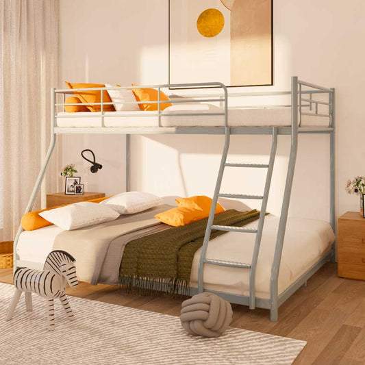 Silver Twin over Full Bunk Beds Metal Bunk Beds Frame with Full-Length Guardrail, Space-Saving, No Box Spring Needed, Firm, Stable, Easy to assemble
