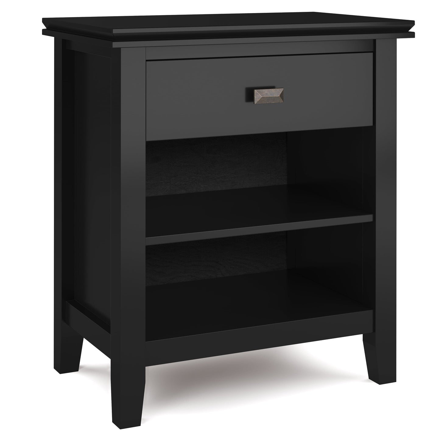 Simpli Home Artisan SOLID WOOD 24 inch Wide Contemporary Bedside Nightstand Table in Black