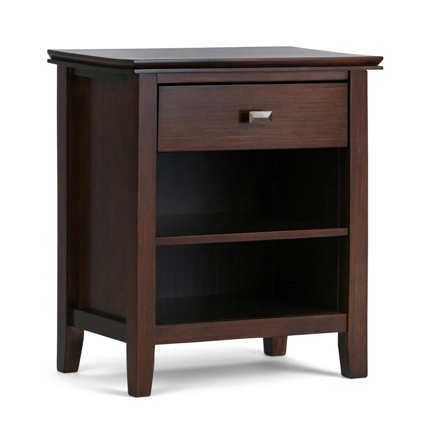 Simpli Home Artisan Wood 24in Transitional Bedside Nightstand Table in Russet Brown