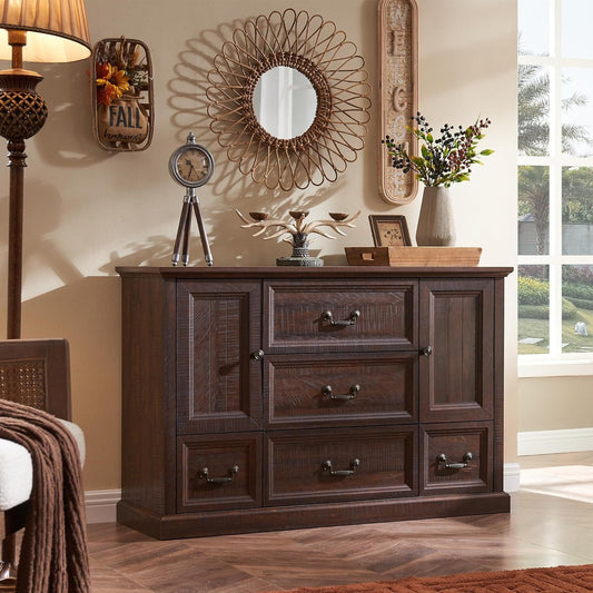 SinCiDo Bedroom Furniture Large Dresser for Bedroom, Wood Rustic Long Dresser with 5 Drawers