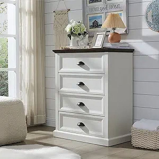 SinCiDo 4-Drawer Dresser, Rustic Farmhouse Wood, Tall Chest, White Storage for Bedroom, Living Room