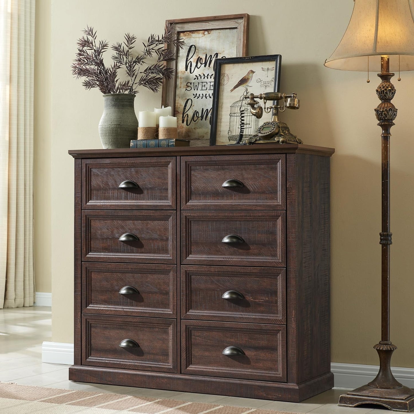 SinCiDo Dresser for Bedroom,8 Drawer Bedroom Dresser, Wood Rustic Tall Dresser Chest of Drawer for Closet, Living Room