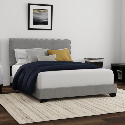 Skylar Nailhead Trim Upholstered Full Platform Bed, Glacier