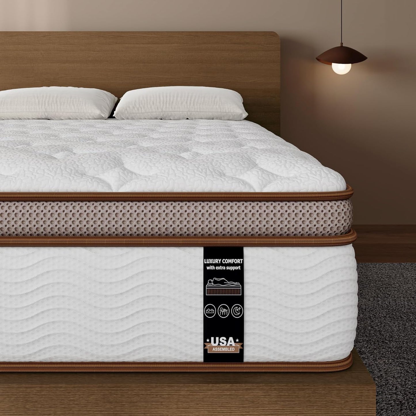 Sleepmax Queen Mattress 12 Inch - Firm Hybrid Mattress for Extra Lumbar Support - Adaptive Technology for Back Pain Relief - Fiberglass-Free Bed in a Box - CertiPUR-US Certified, 365-Night Trial