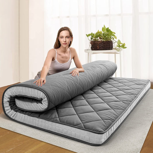 Slsy Futon Mattress, Padded Japanese Floor Mattress Quilted Bed Mattress Topper, Extra Thick Folding Sleeping Pad Breathable Floor Lounger Guest Bed for Camping Couch, Queen