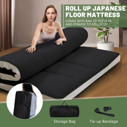 Slsy Upgraded 6in Extra Thick Japanese Floor Mattress Futon Mattress, Foldable Mattress Tatami Pad Floor Mattress for Adults Floor Bed Roll Up Mattress Guest Mattress Camping Mattress