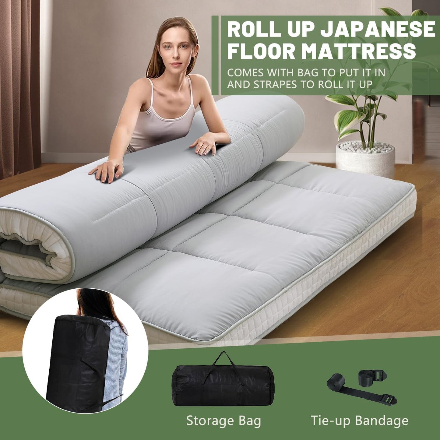 Slsy Upgraded 6in Extra Thick Japanese Floor Mattress Futon Mattress, Foldable Mattress Tatami Pad Floor Mattress for Adults Floor Bed Roll Up Mattress Guest Mattress Camping Mattress