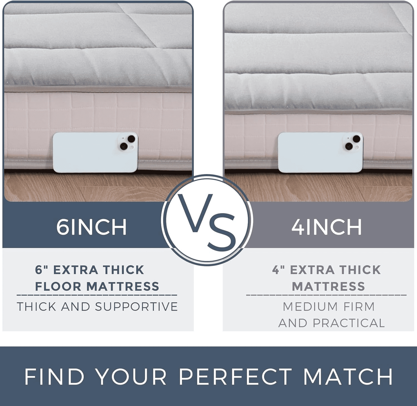 Slsy Upgraded 6in Extra Thick Japanese Floor Mattress Futon Mattress, Foldable Mattress Tatami Pad Floor Mattress for Adults Floor Bed Roll Up Mattress Guest Mattress Camping Mattress