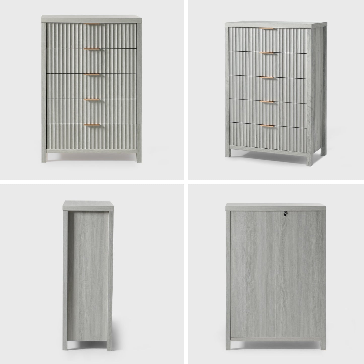 OAKHAM Modern 5-Drawer Dresser, Solid Wooden Deep Storage Chest for Bedroom, Living Room in Pale Oak