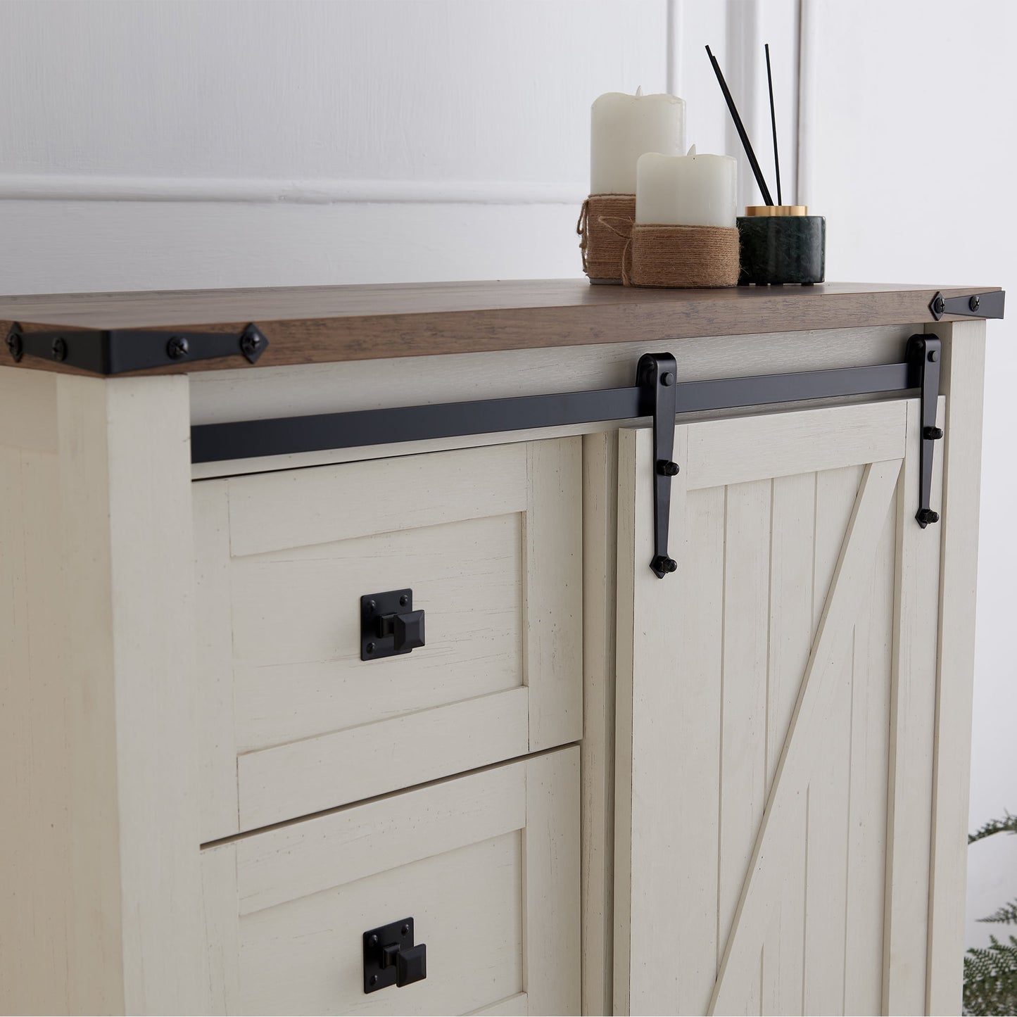 Extra Savings! OKD OKD Modern Farmhouse 5-Drawer Dresser with Barn Door, Adjustable Storage Cabinet for Bedroom Living Room, White - Walmart.com