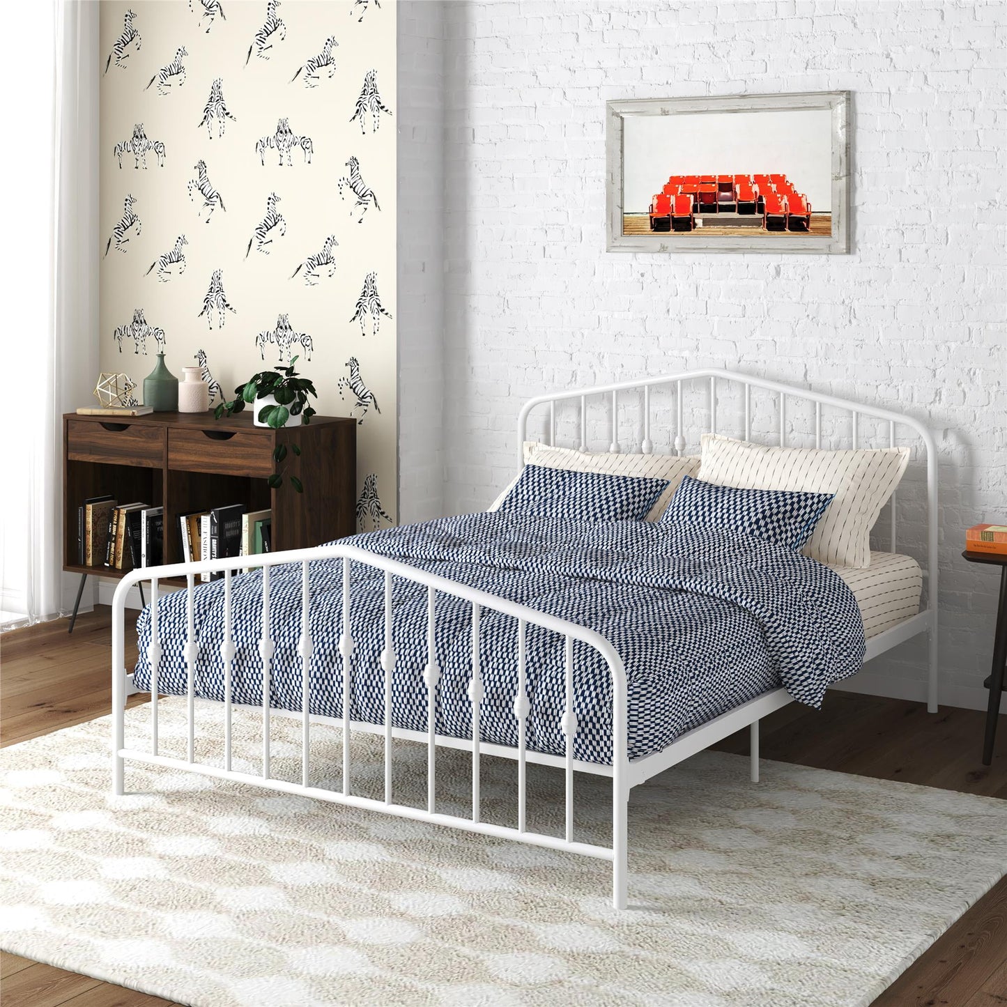 Novogratz Bushwick Metal Bed, Queen, Off White