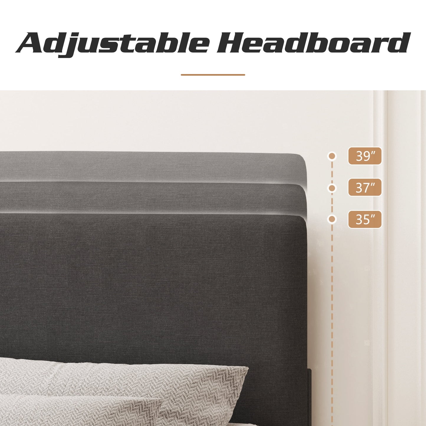 Lifezone Queen Bed Frame, Dark Gray, Adjustable Upholstered Headboard, No Box Spring Needed