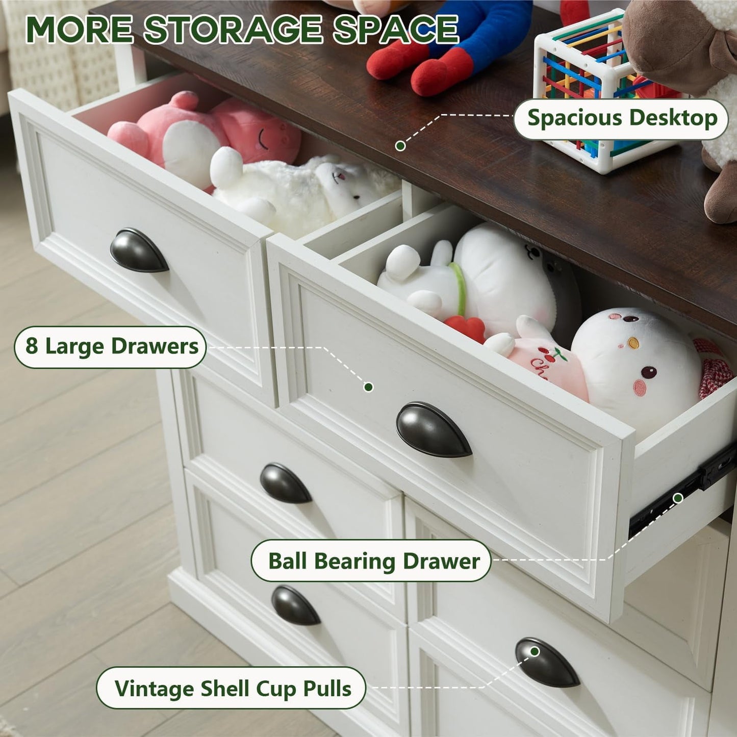 SinCiDo Dresser for Bedroom,8 Drawer Bedroom Dresser, Wood Rustic Tall Dresser Chest of Drawer for Closet, Living Room