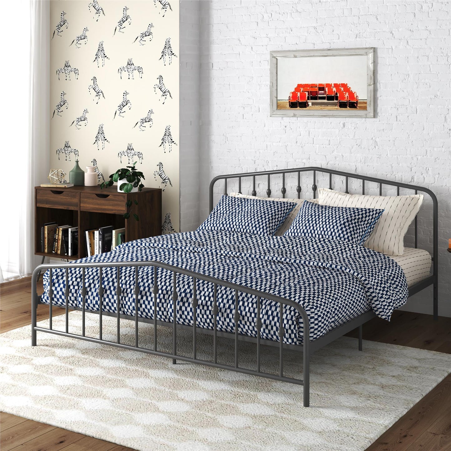 Novogratz Bushwick Metal Bed, King, Gunmetal Gray