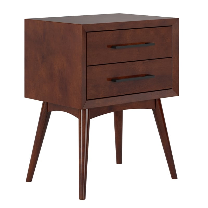 AFI Pasadena Solid Wood Mid-Century Modern Nightstand with 2 Drawers, Walnut
