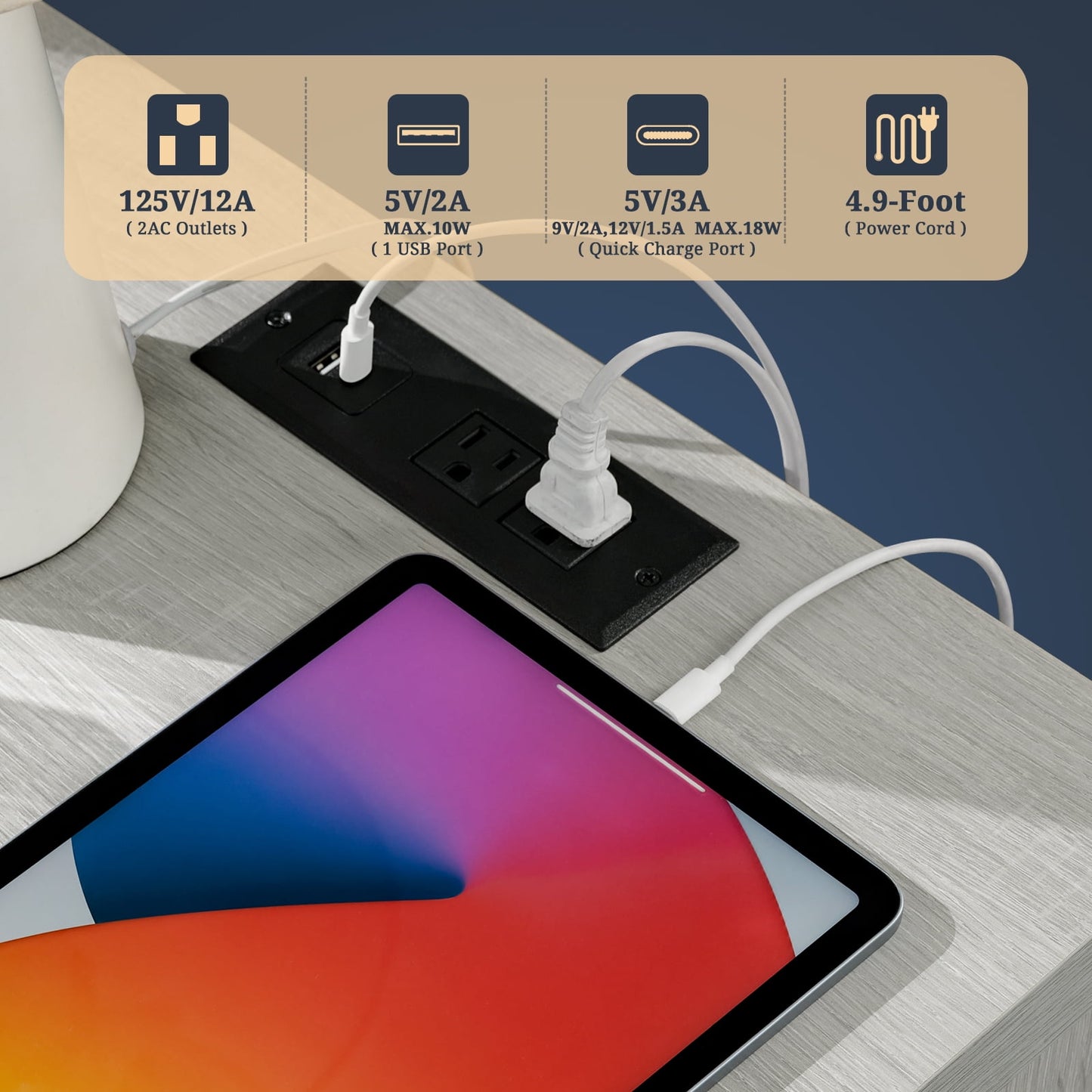 OAKHAM Rattan Nightstand set of 2 with Charging Station, Bedside Table with Type-C/USB Port, Boho Side Tables End Table for Living Room, Bedroom, Pale Oak