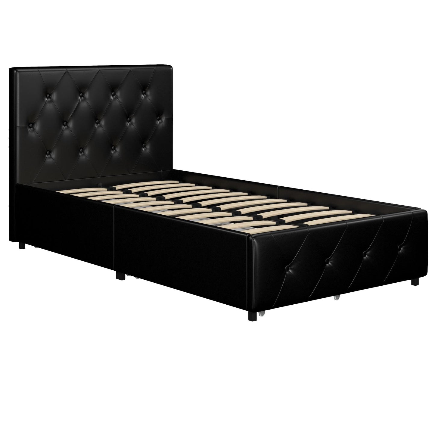 DHP Dakota Tufted Upholstered Storage Bed Frame, Twin, Black Faux Leather