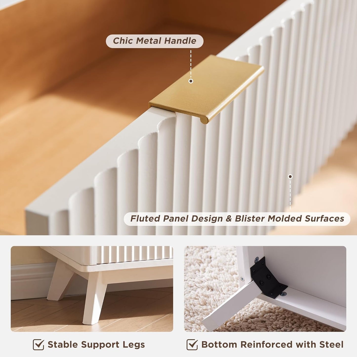 OKD 5 Drawers White Dresser with Faux Marble Top, Modern Storage Cabinet for Bedroom, Chest of Drawers Wood Organizer for Living Room