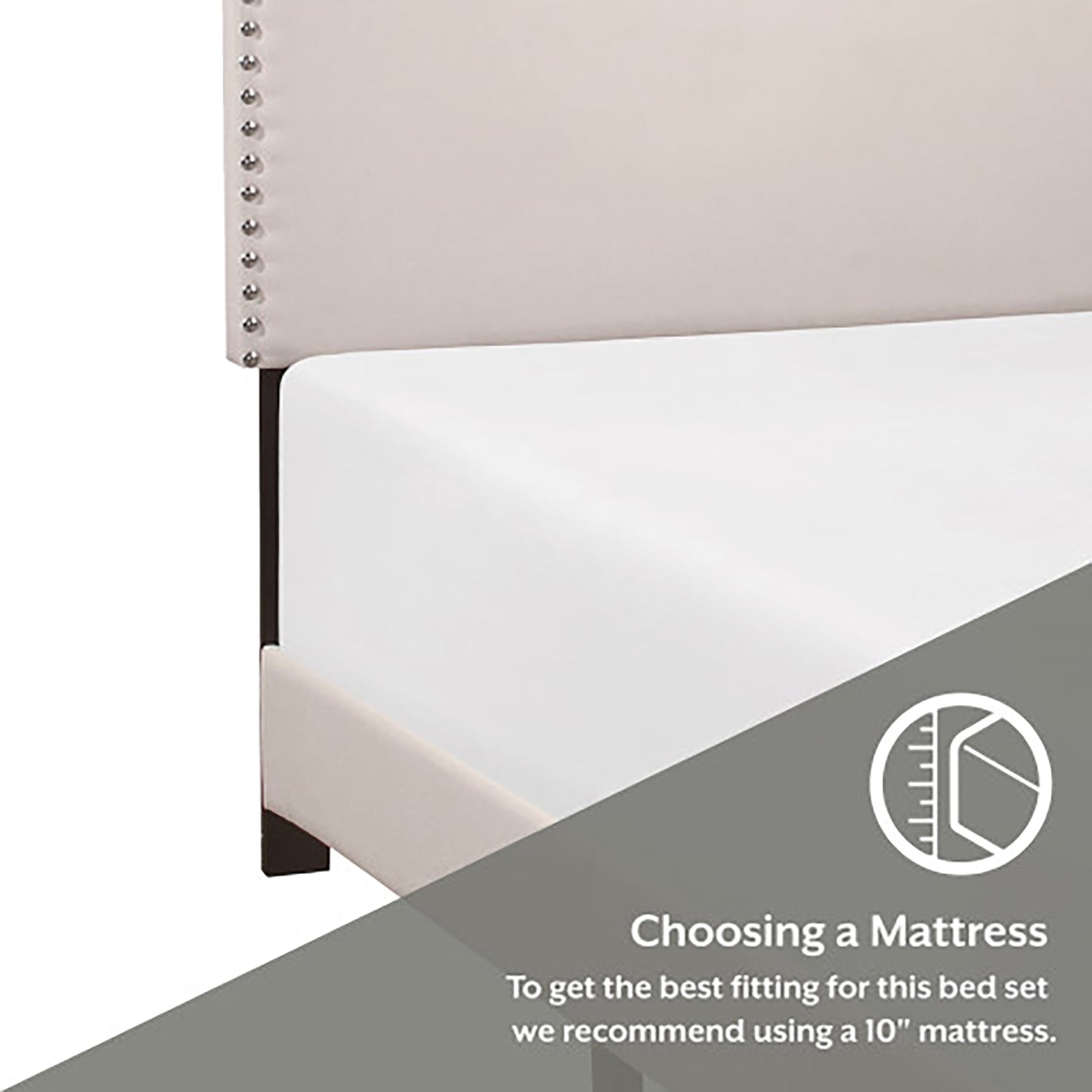 Skylar Nailhead Trim Upholstered Twin Platform Bed, Beige