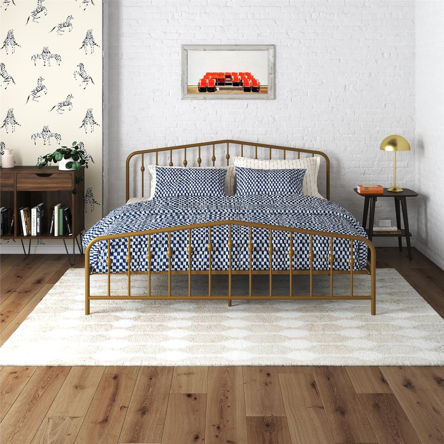 Novogratz Bushwick Metal Bed, King, Gold