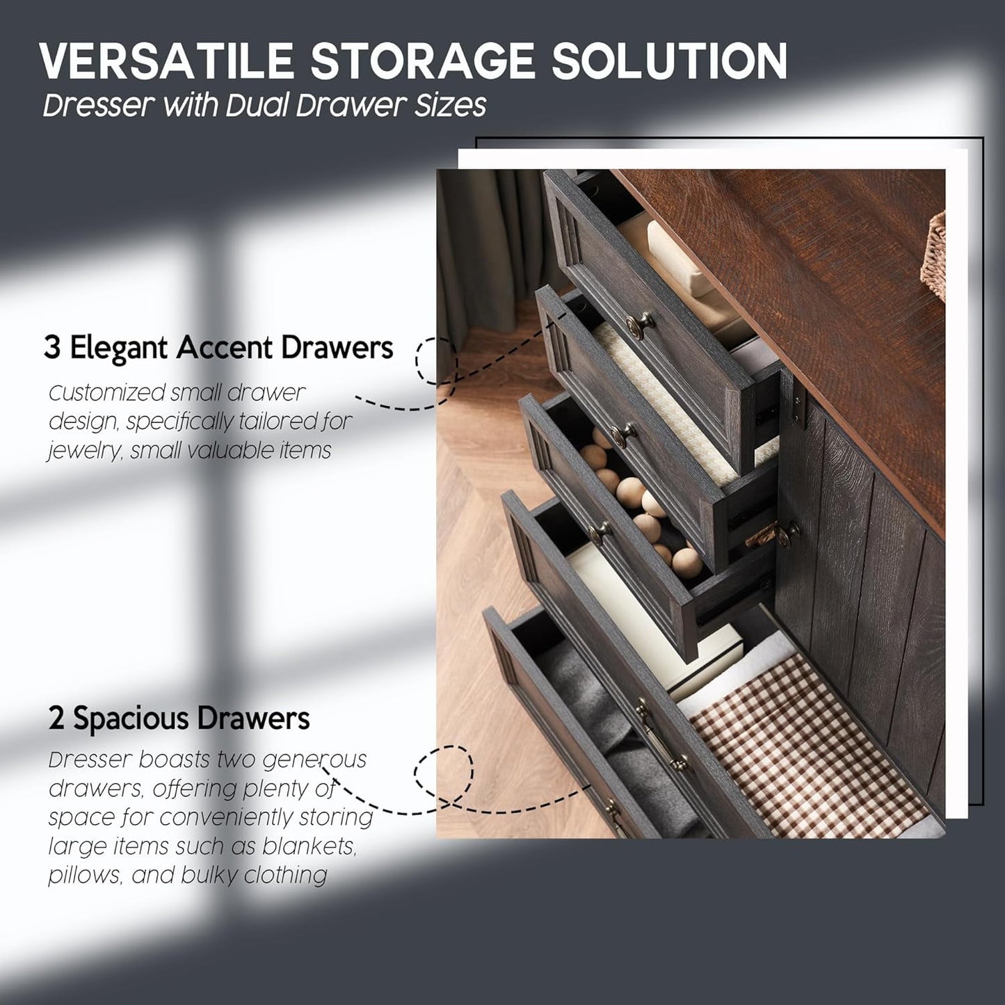 SinCiDo Dresser for Bedroom, 47in Tall Chest of Drawers for Bedroom Fabric Dressers with 6 Drawers and Antique Handles for Living Room