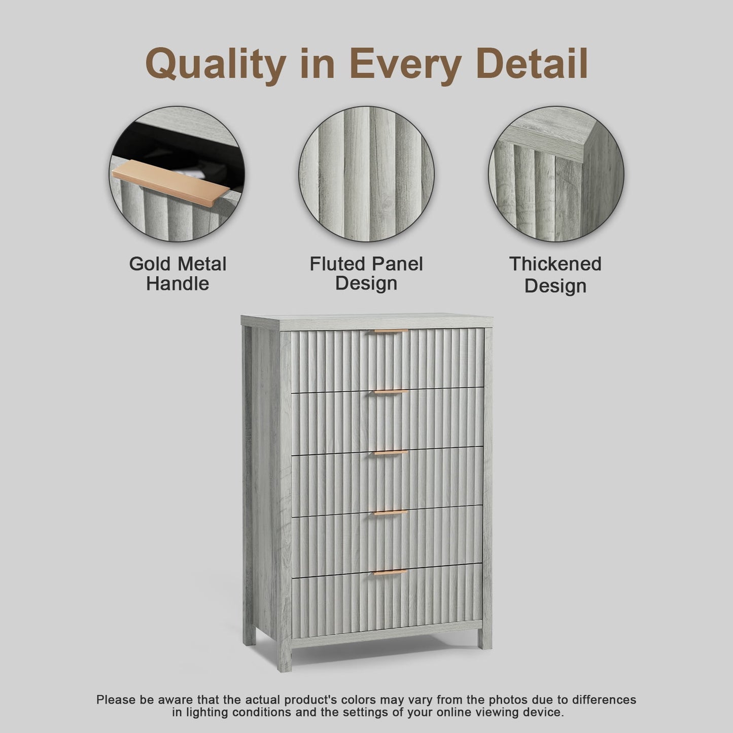 OAKHAM Modern 5-Drawer Dresser, Solid Wooden Deep Storage Chest for Bedroom, Living Room in Pale Oak