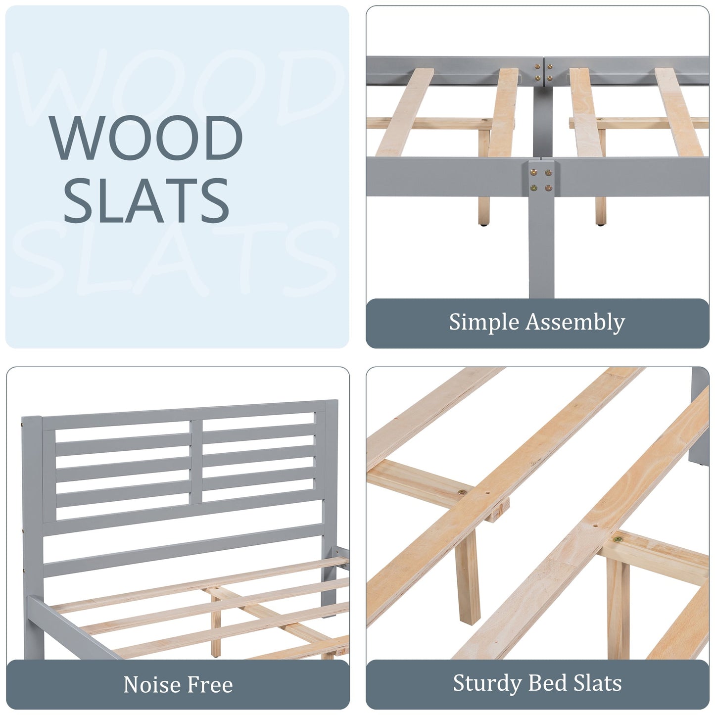 UHOMEPRO Platform Bed Frame Storage Bed with Headboard, Pine Wood Full Bed Frame for Bedroom, Modern Full Size Bed Frame with Drawers, Wood Slats Support, Holds 400 lb, No Box Spring Needed, Gray