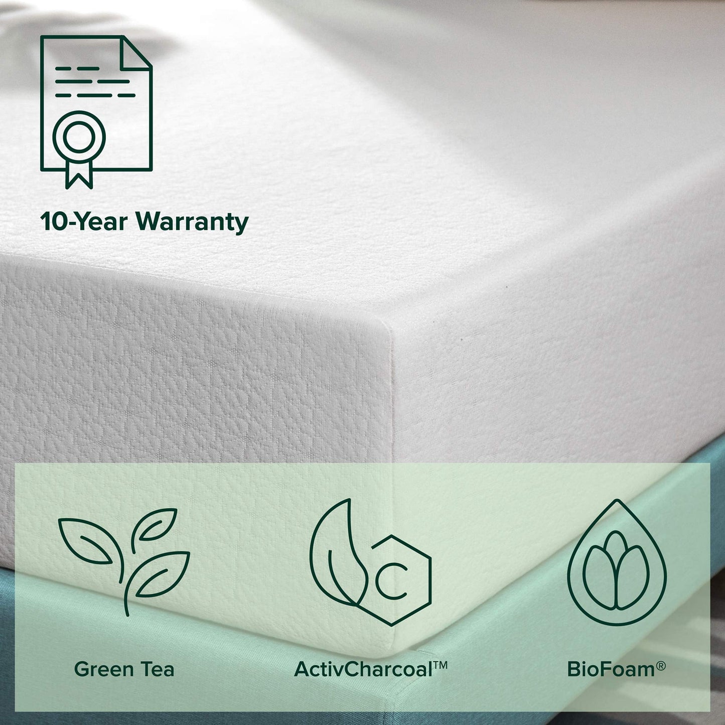 Sleep Master 10in Green Tea Memory Foam Mattress with 2in Aircool Foam - Queen