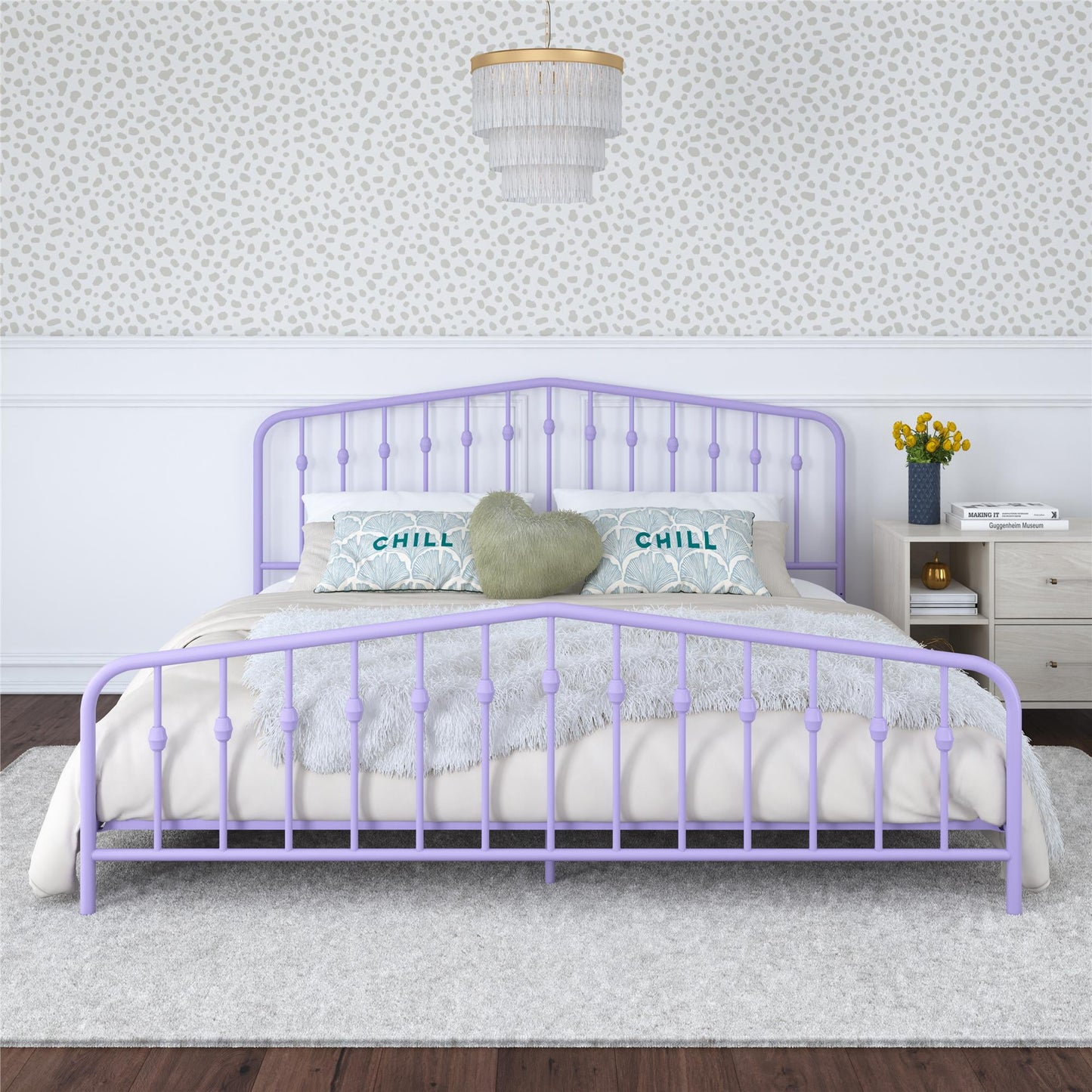 Novogratz Bushwick Metal Platform Bed Frame with Headboard, King, Lavender