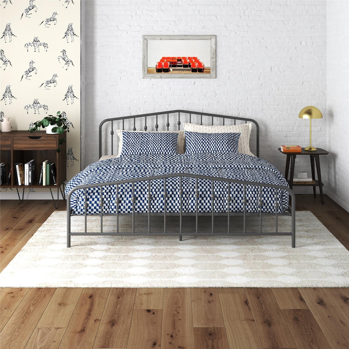 Novogratz Bushwick Metal Bed, King, Gunmetal Gray