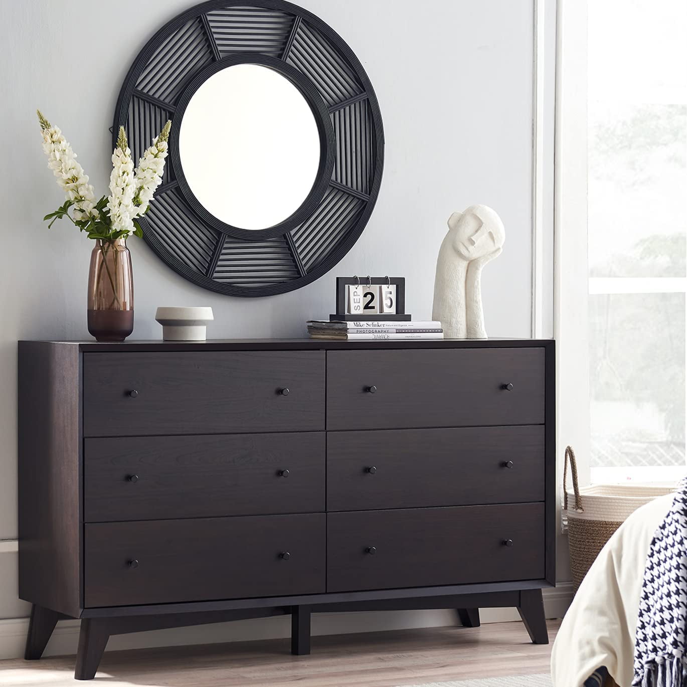 OKD 6 Drawer Black Dresser for Bedroom,Wooden Mid Century Modern Dresser for Living Room, Hallway, Kids Bedroom,Espresso