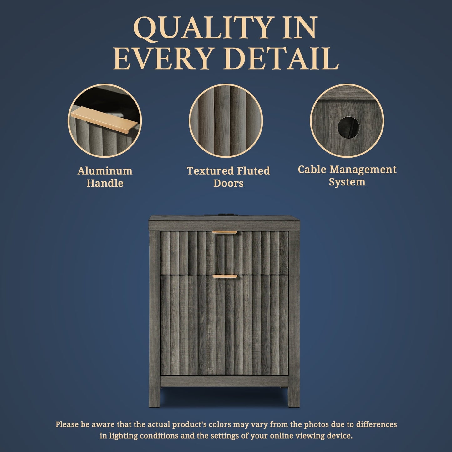 OAKHAM 2-Drawer Nightstand with Charging Station, Farmhouse Bedside Tables, Set of 2