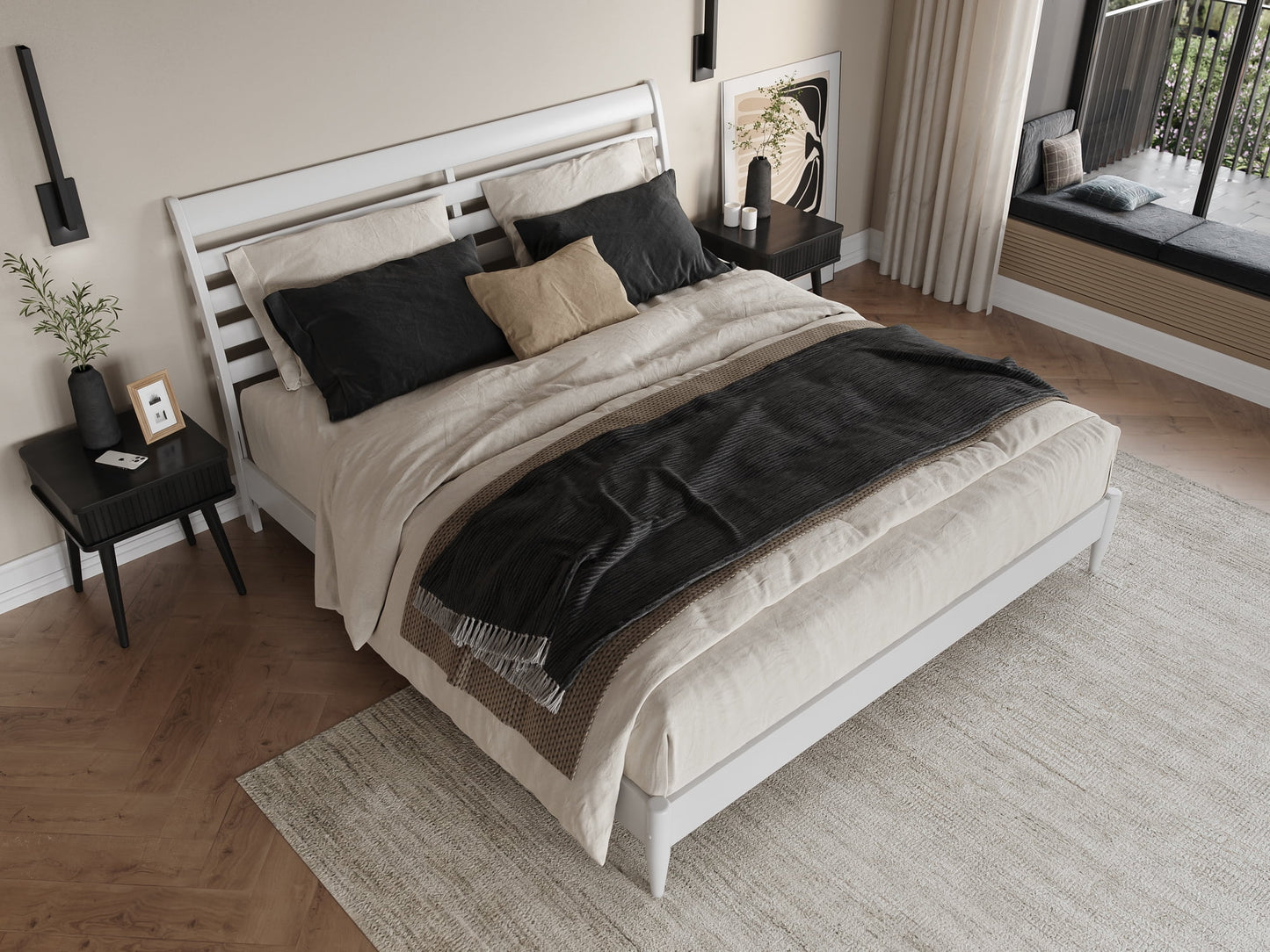 AFI Savannah King Solid Wood Low Profile Platform Bed, White