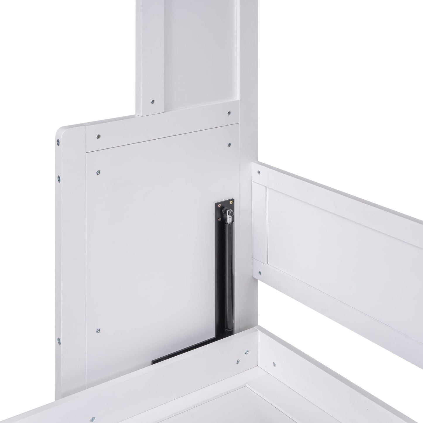 White Queen Size Murphy Bed with Desk, Solid Wood, No Spring Box Needed