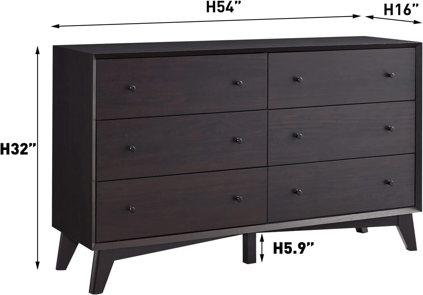 OKD 6 Drawer Black Dresser for Bedroom,Wooden Mid Century Modern Dresser for Living Room, Hallway, Kids Bedroom,Espresso