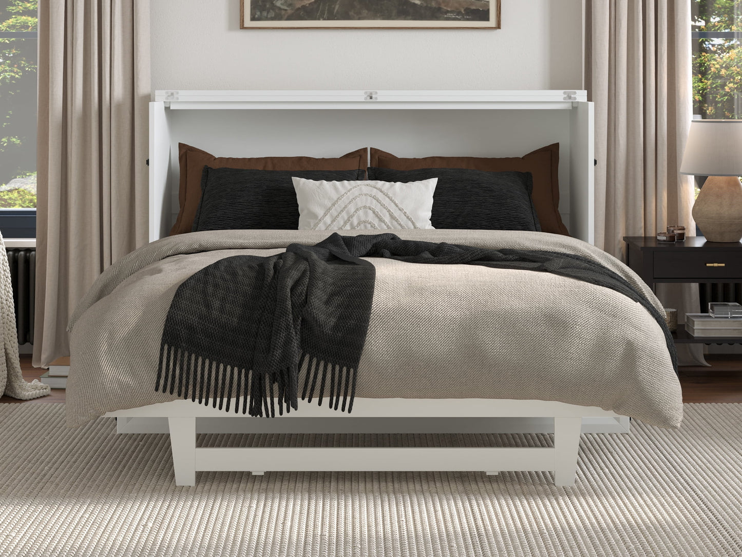 AFI Santa Fe Queen Wood Murphy Bed Chest with Mattress and Built-in Charger, White