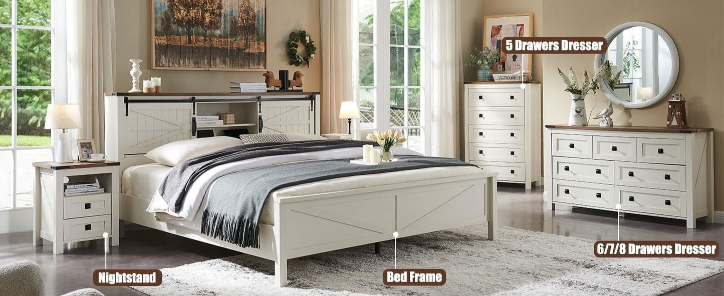 OKD 8 Drawers Dresser Chests for Home Bedroom Living Room, Farmhouse Wood Rustic Tall Chest of Drawers, Antique White