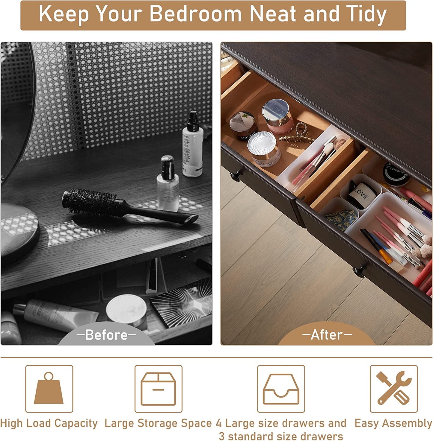 OKD 7 Drawers Dresser Storage Organizer Chests for Bedroom, Wood Rustic Tall Storage Closet , Espresso