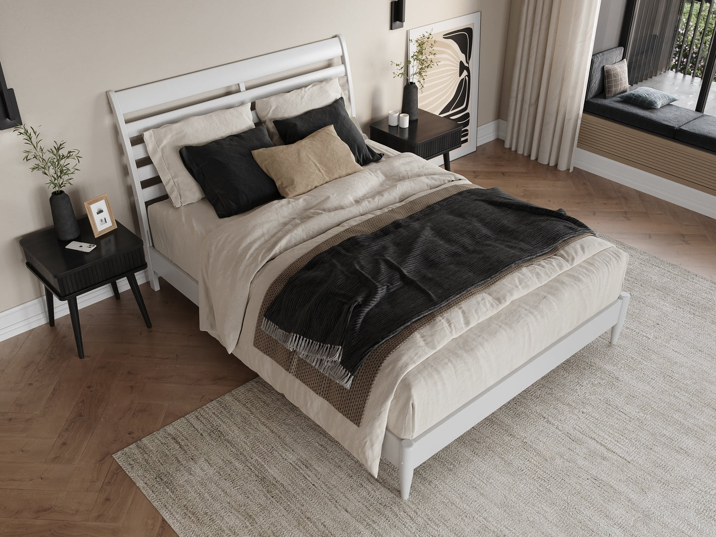 AFI Savannah Queen Solid Wood Low Profile Platform Bed, White