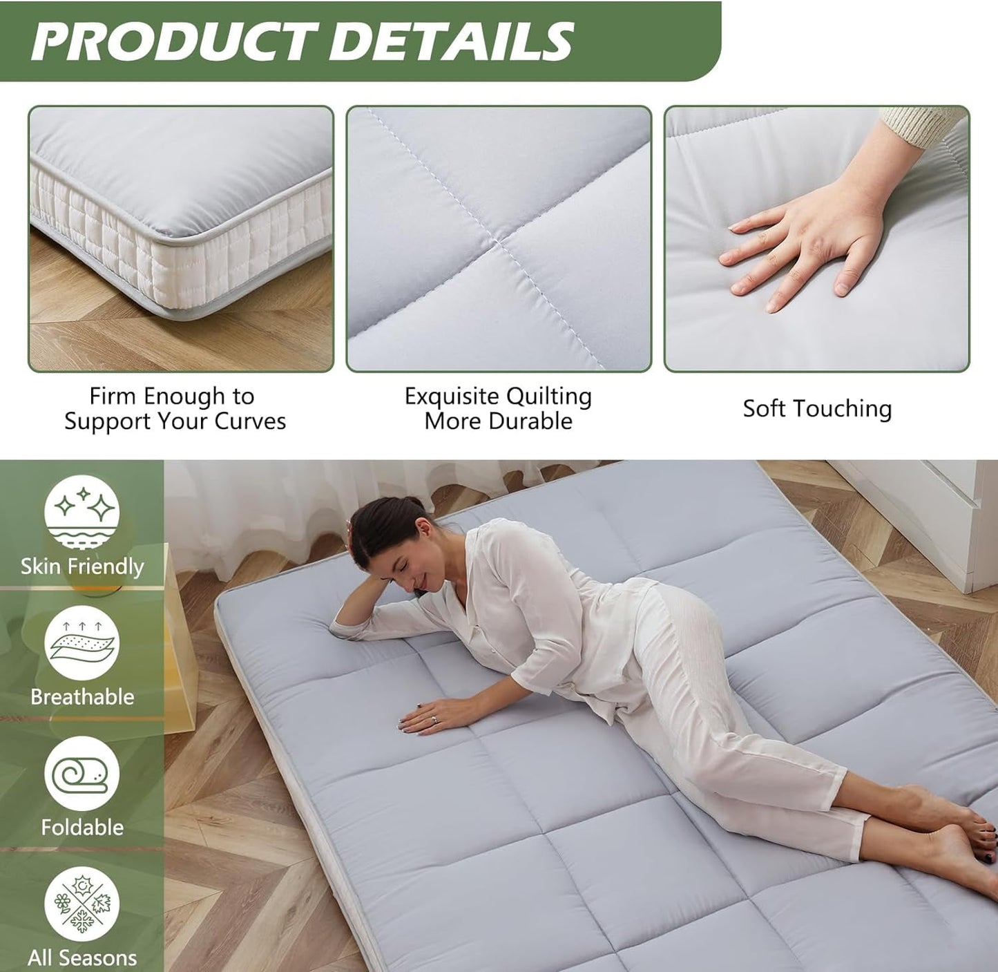 Slsy Upgraded 6in Extra Thick Japanese Floor Mattress Futon Mattress, Foldable Mattress Tatami Pad Floor Mattress for Adults Floor Bed Roll Up Mattress Guest Mattress Camping Mattress