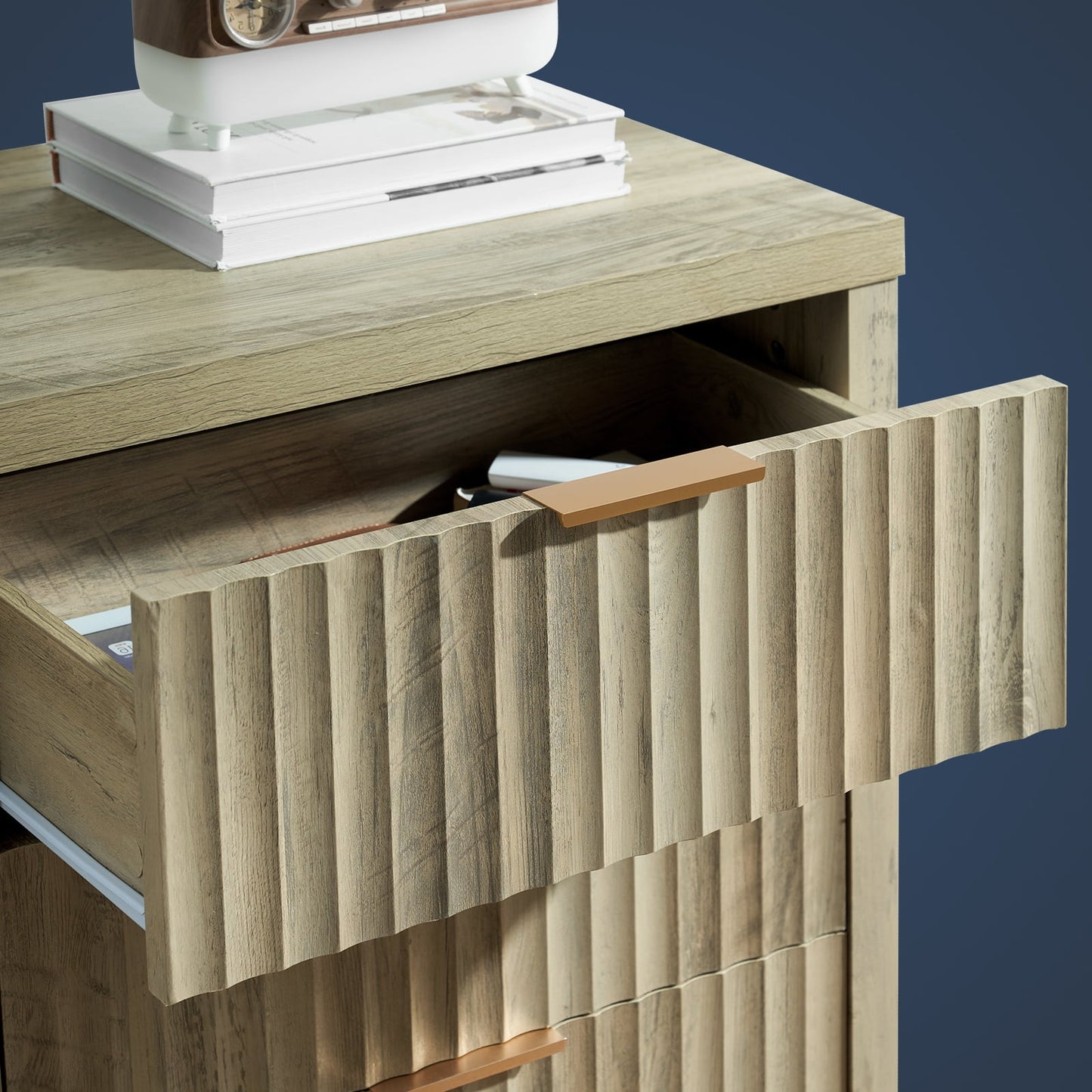 OAKHAM 8 Drawer Dresser, Fluted Wide Chest of Drawers for Bedroom Living Room, Sunwashed Ash Oak