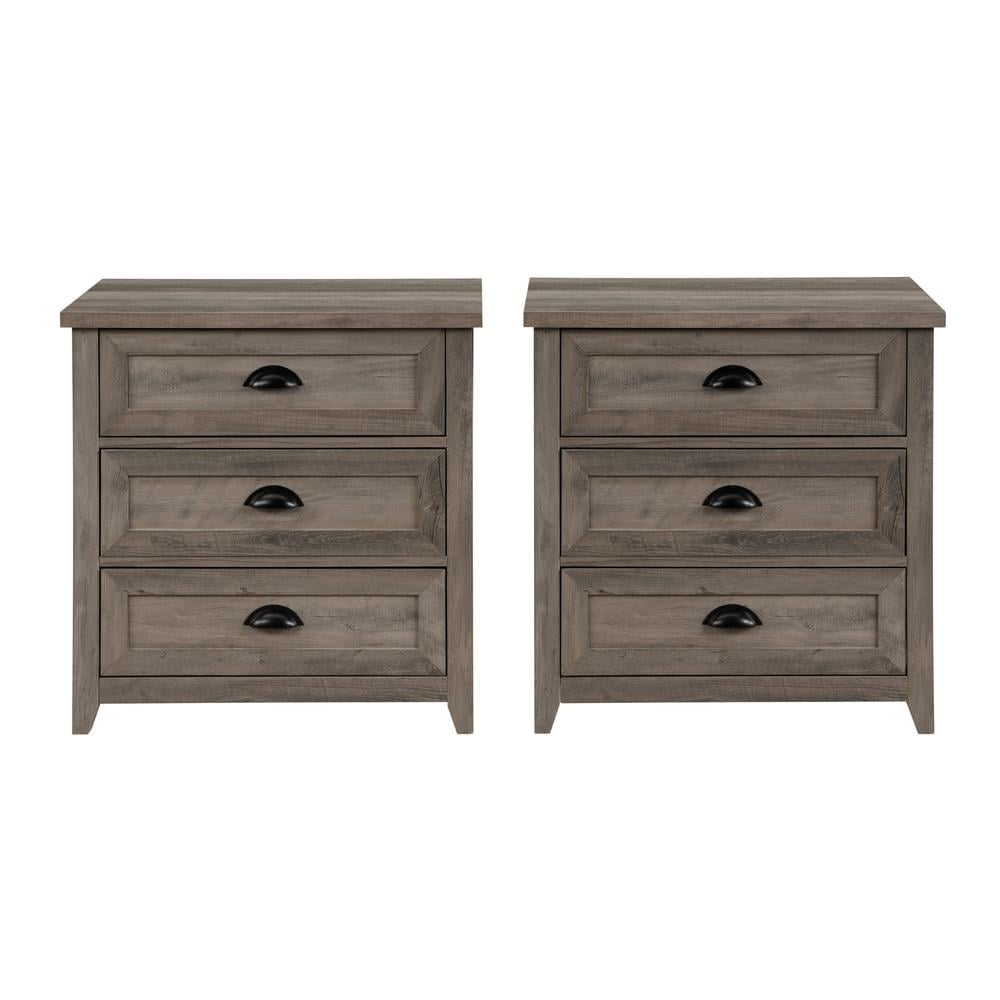 Odette 3 Drawer Framed Bedroom Nightstand Set in Gray Wash
