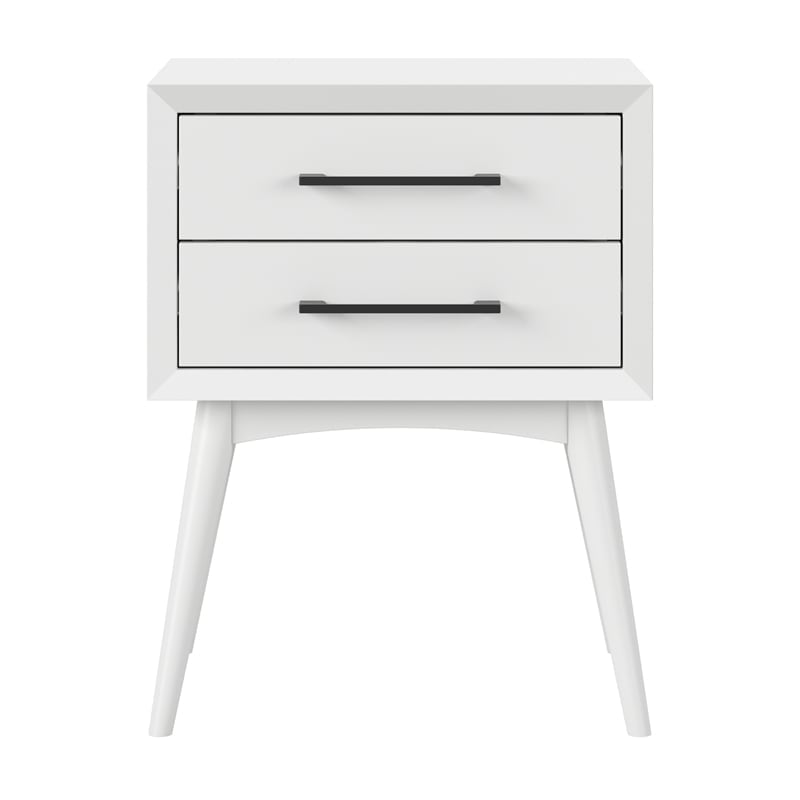AFI Pasadena Solid Wood Mid-Century Modern Nightstand with 2 Drawers, White