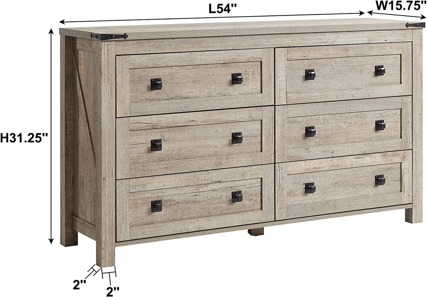 OKD 6 Drawers Dresser Chests for Bedroom Farmhouse, Wood Rustic Tall Chset of Drawers, Light Rustic Oak